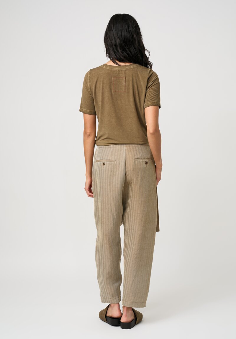 Uma Wang Linen Herringbone Twill Wrap Waist Paetyn Pants in Natural Tan
