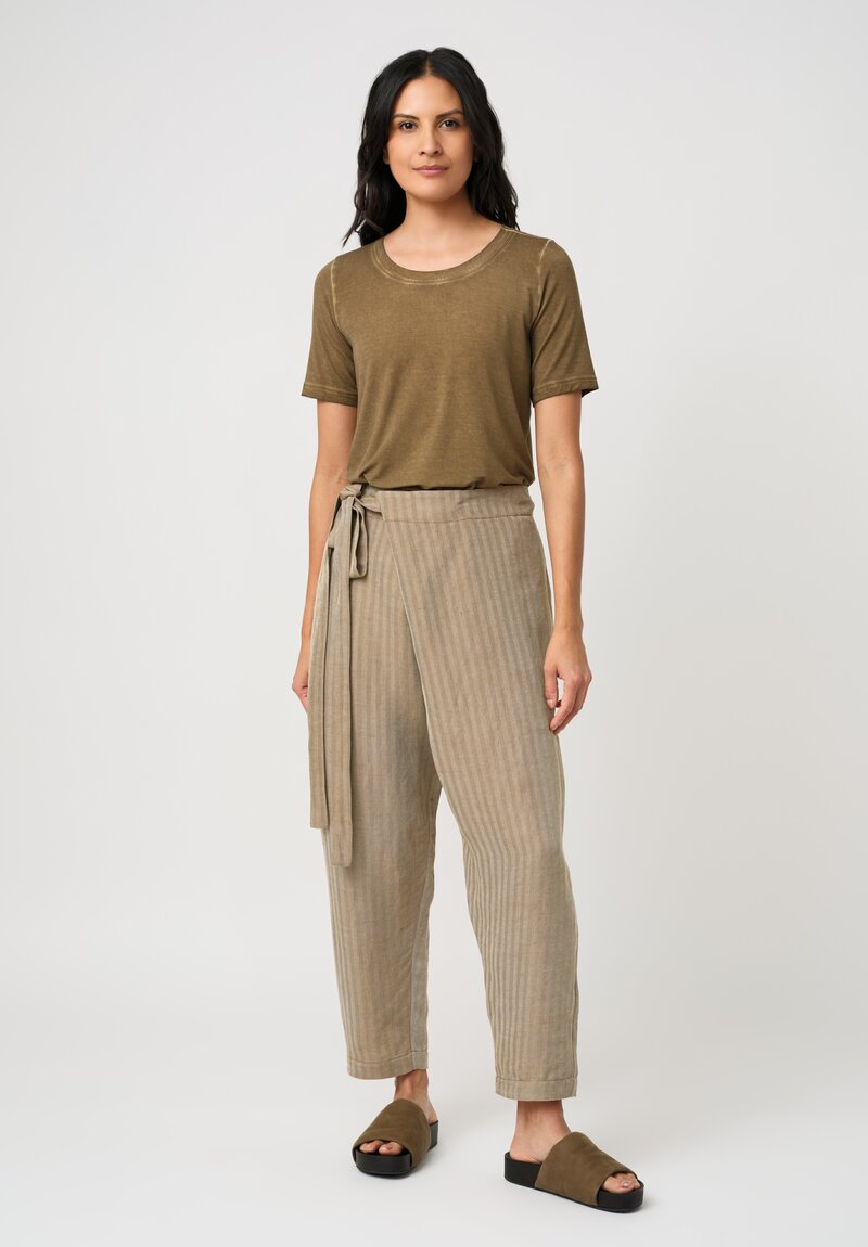 Uma Wang Linen Herringbone Twill Wrap Waist Paetyn Pants in Natural Tan