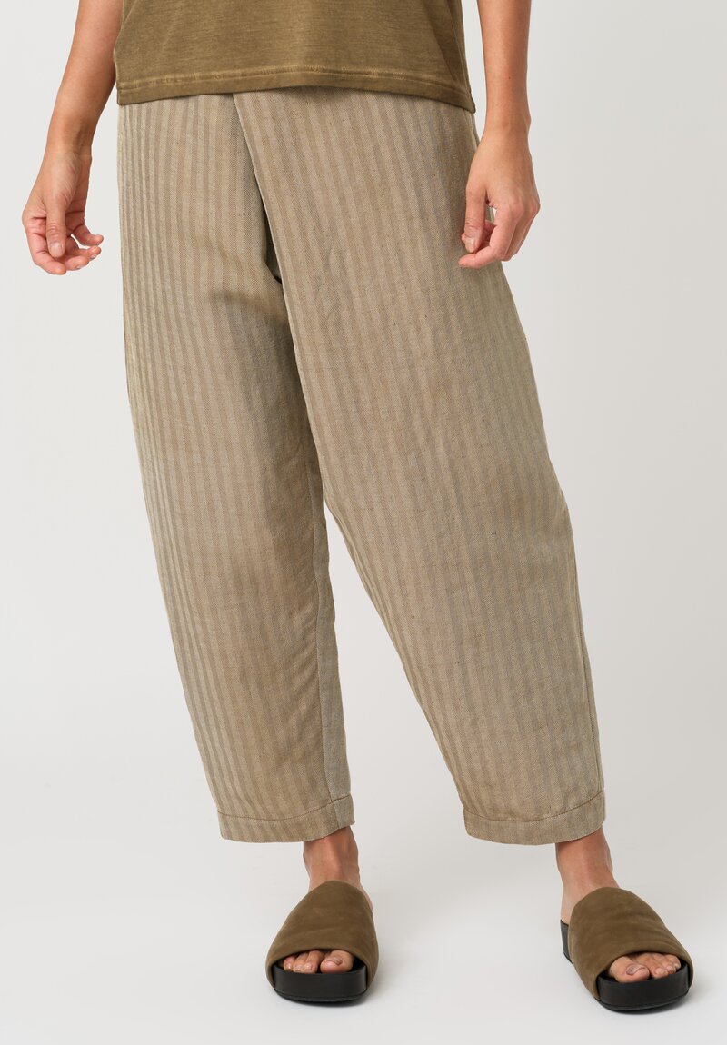 Uma Wang Linen Herringbone Twill Wrap Waist Paetyn Pants in Natural Tan