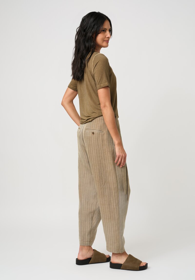 Uma Wang Linen Herringbone Twill Wrap Waist Paetyn Pants in Natural Tan