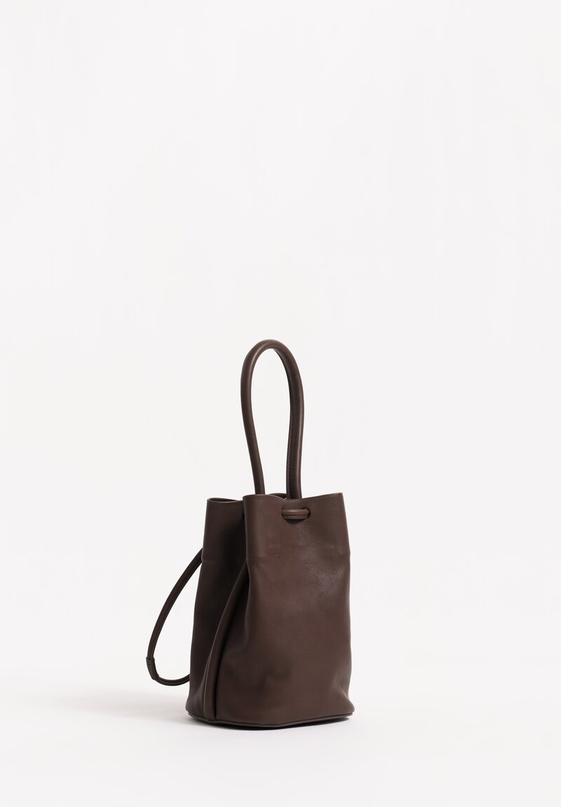 Uma Wang Lamb Leather Small Bucket Bag in Dark Brown