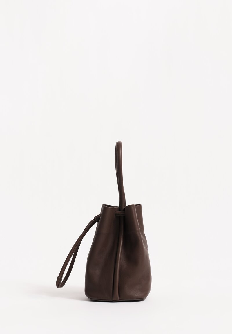 Uma Wang Lamb Leather Small Bucket Bag in Dark Brown