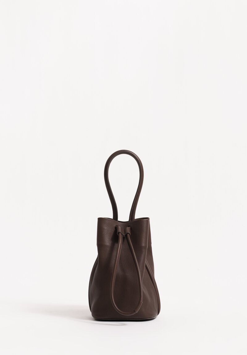 Uma Wang Lamb Leather Small Bucket Bag in Dark Brown