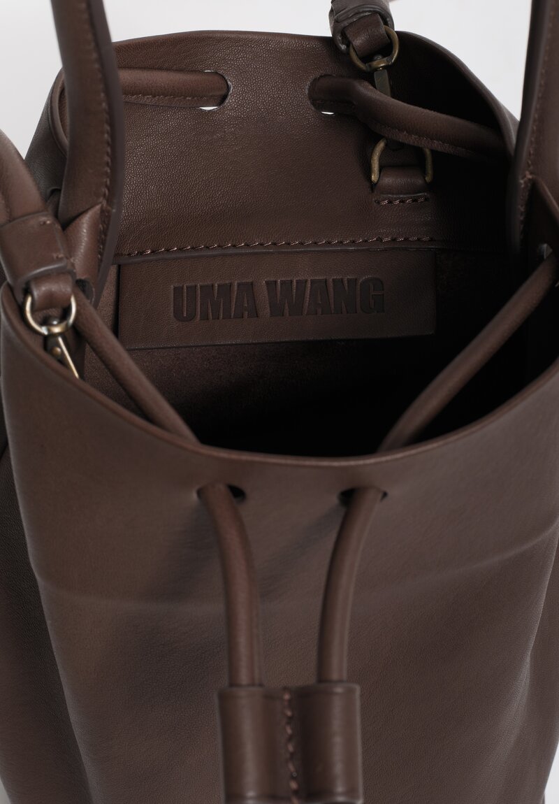 Uma Wang Lamb Leather Small Bucket Bag in Dark Brown