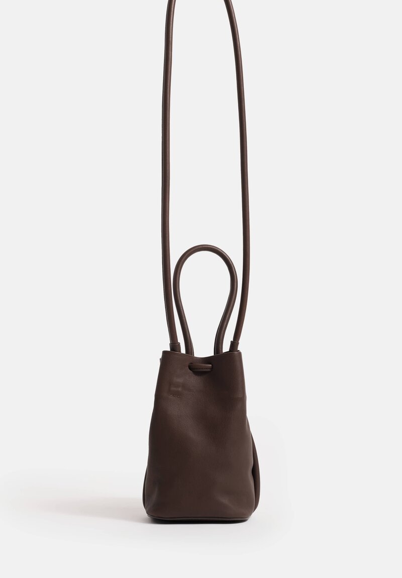 Uma Wang Lamb Leather Small Bucket Bag in Dark Brown