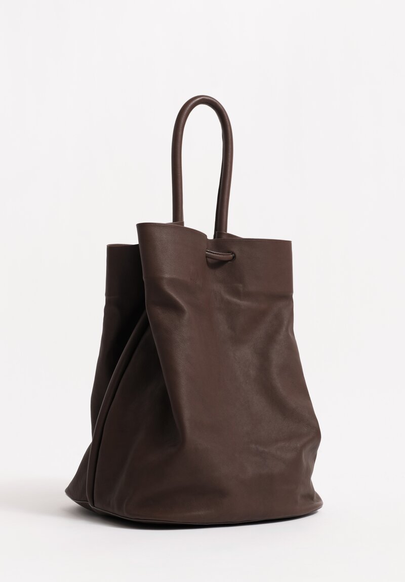 Uma Wang Lamb Leather Large Bucket Bag in Dark Brown
