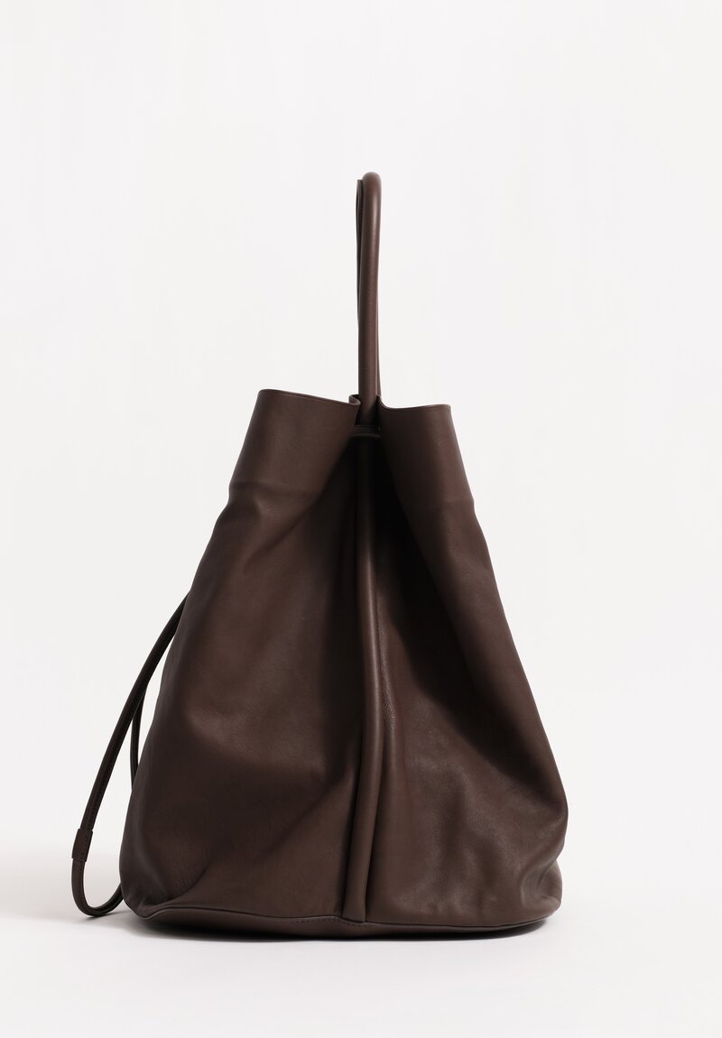 Uma Wang Lamb Leather Large Bucket Bag in Dark Brown