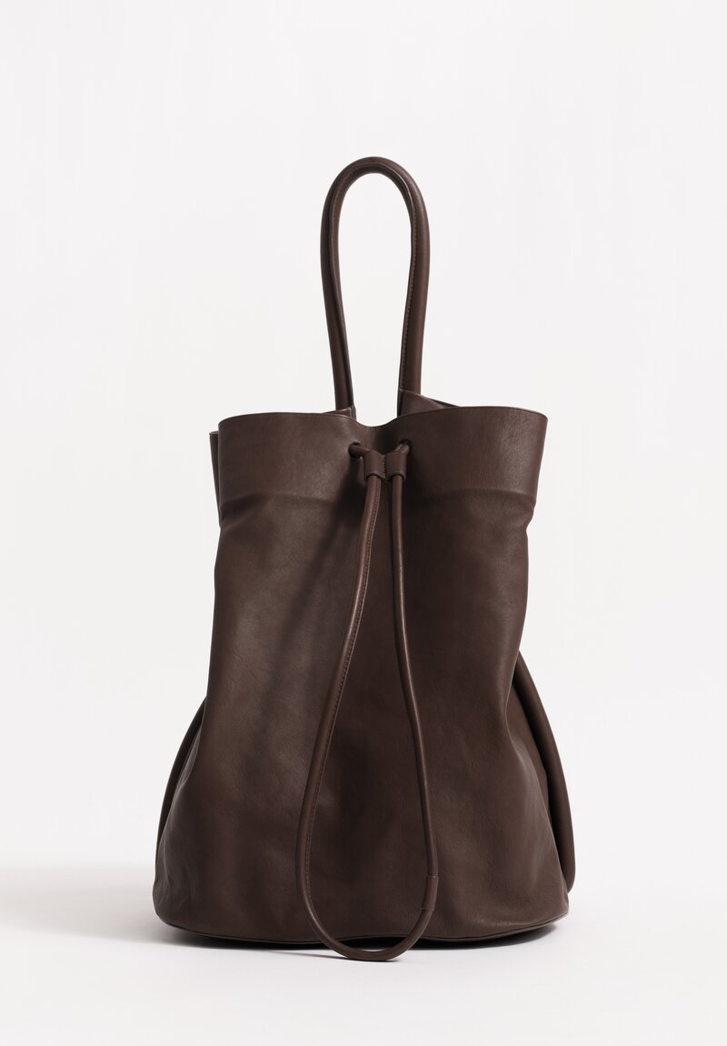 Uma Wang Lamb Leather Large Bucket Bag in Dark Brown