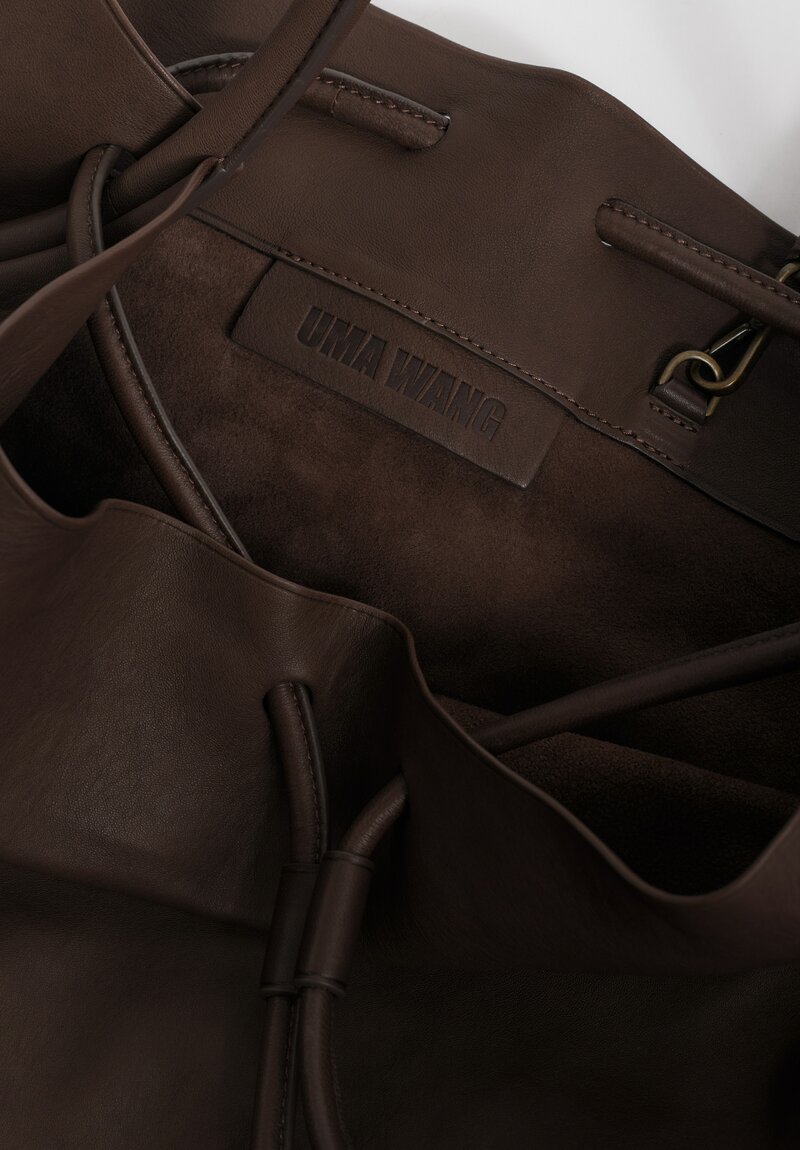 Uma Wang Lamb Leather Large Bucket Bag in Dark Brown