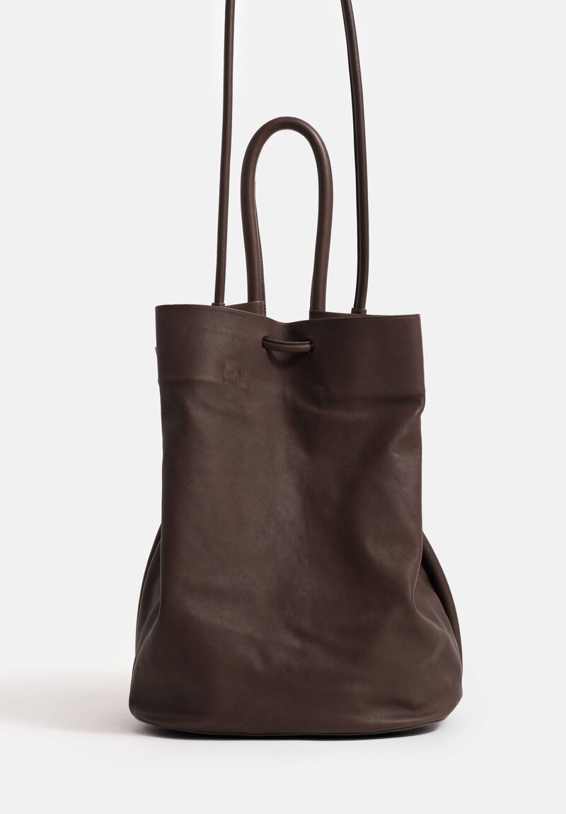 Uma Wang Lamb Leather Large Bucket Bag in Dark Brown