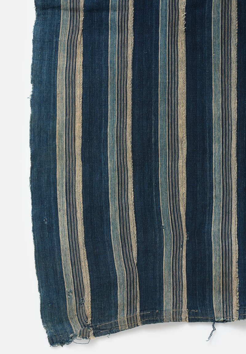 Antique & Vintage Hand Spun Cotton Textile in Warm Striped Mixed Indigo Blue