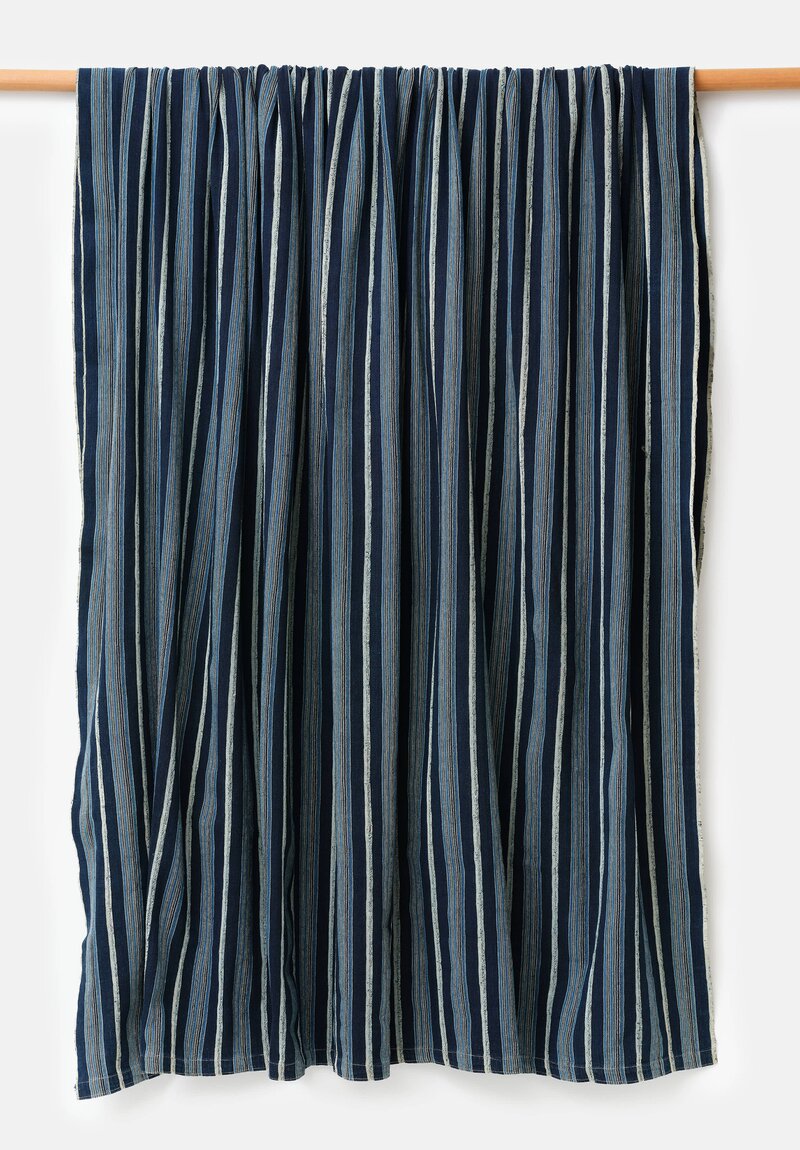 Antique & Vintage Hand Spun Cotton Textile in Dark Striped Mixed Indigo Blue I