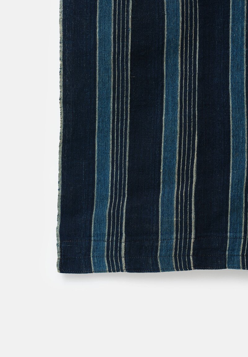 Antique & Vintage Hand Spun Cotton Textile in Dark Striped Mixed Indigo Blue II