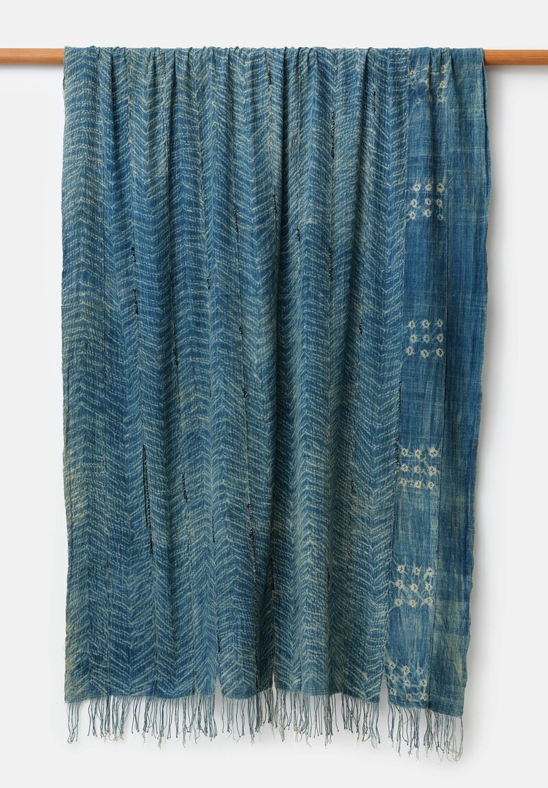 Vintage Indigo Dyed Hand Spun Cotton Throw in Natural & Light Indigo Blue
