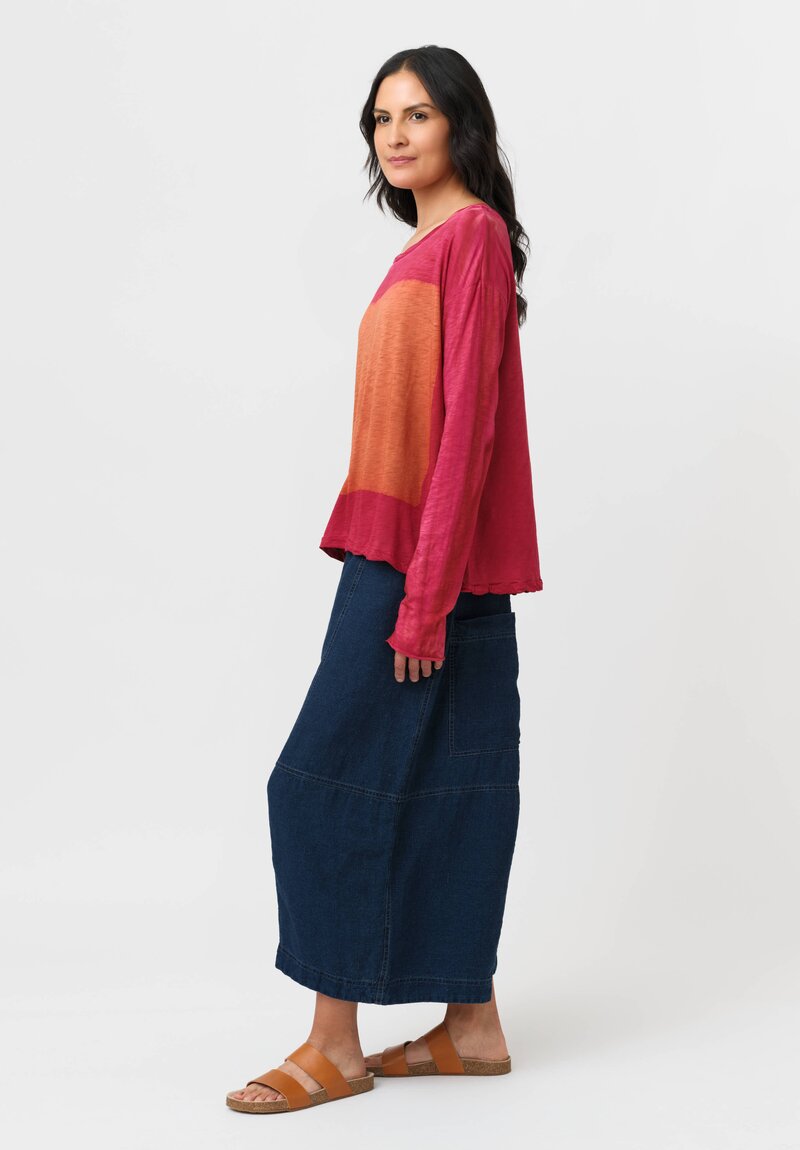 Gilda Midani Cotton Square Pattern Dyed Long Sleeve Trap Top