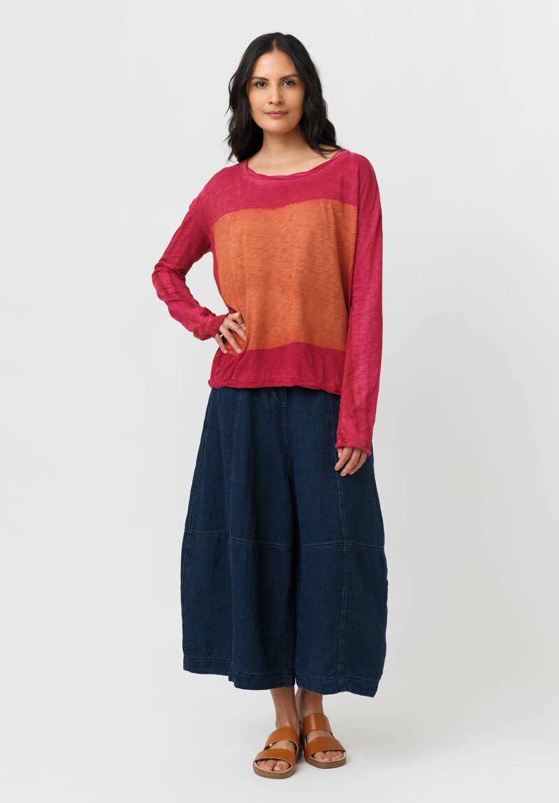 Gilda Midani Cotton Square Pattern Dyed Long Sleeve Trap Top