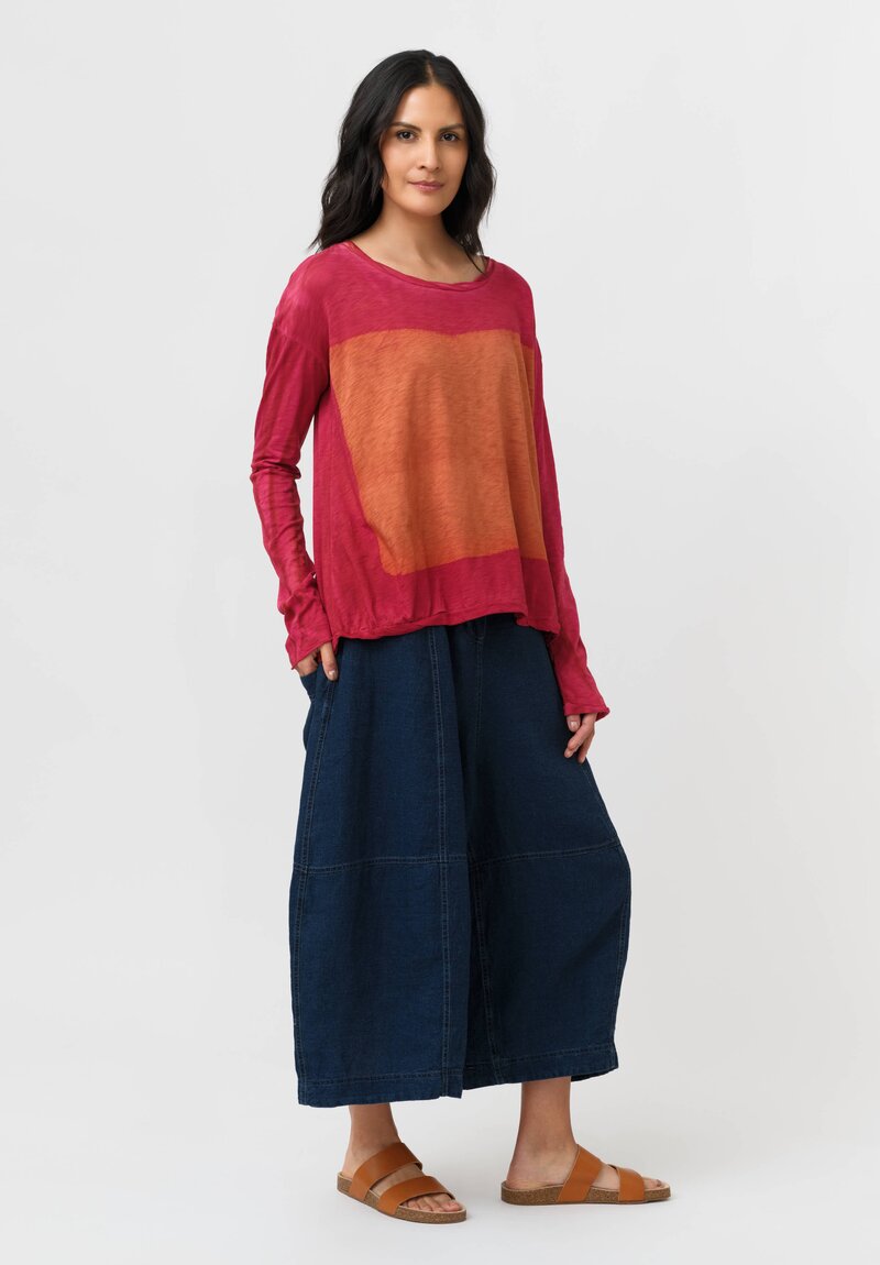 Gilda Midani Cotton Square Pattern Dyed Long Sleeve Trap Top