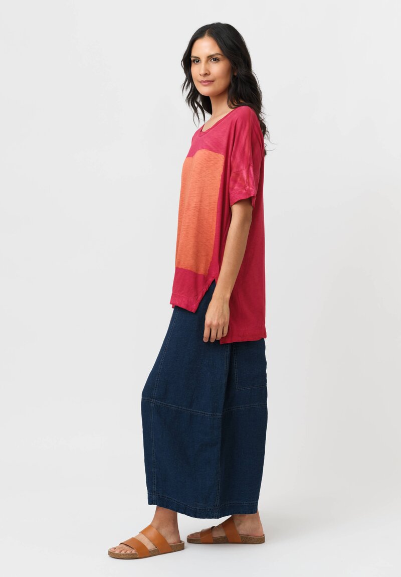 Gilda Midani Cotton Square Pattern Dyed Short Sleeve Super Top