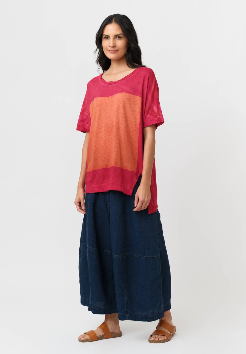 Gilda Midani Cotton Square Pattern Dyed Short Sleeve Super Top