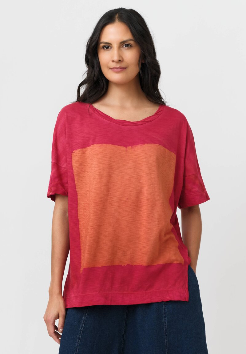 Gilda Midani Cotton Square Pattern Dyed Short Sleeve Super Top