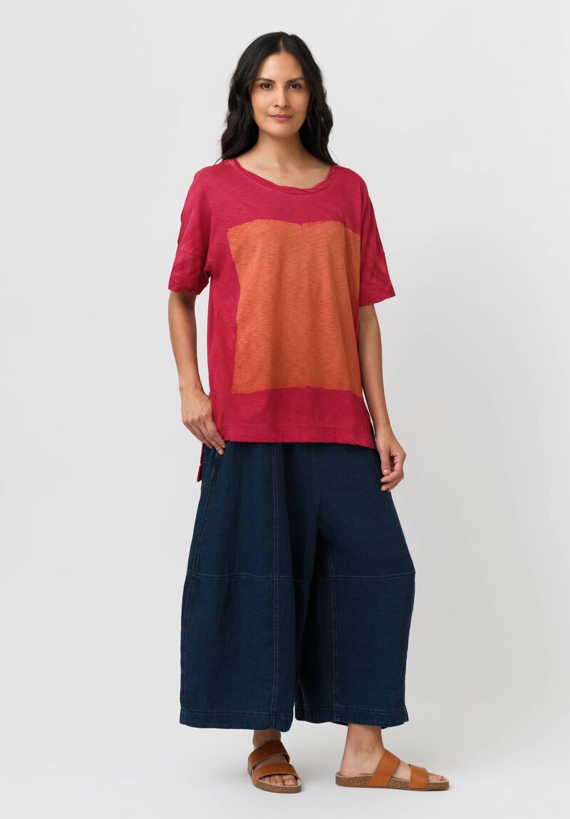 Gilda Midani Cotton Square Pattern Dyed Short Sleeve Super Top