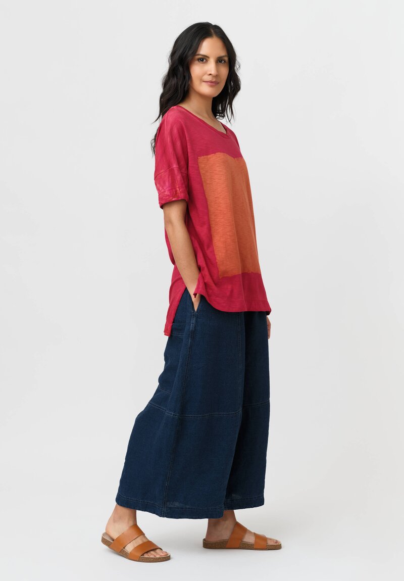 Gilda Midani Cotton Square Pattern Dyed Short Sleeve Super Top
