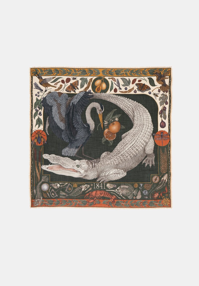 Sabina Savage Cashmere Alligator's Empire Scarf in Laurel Canvas