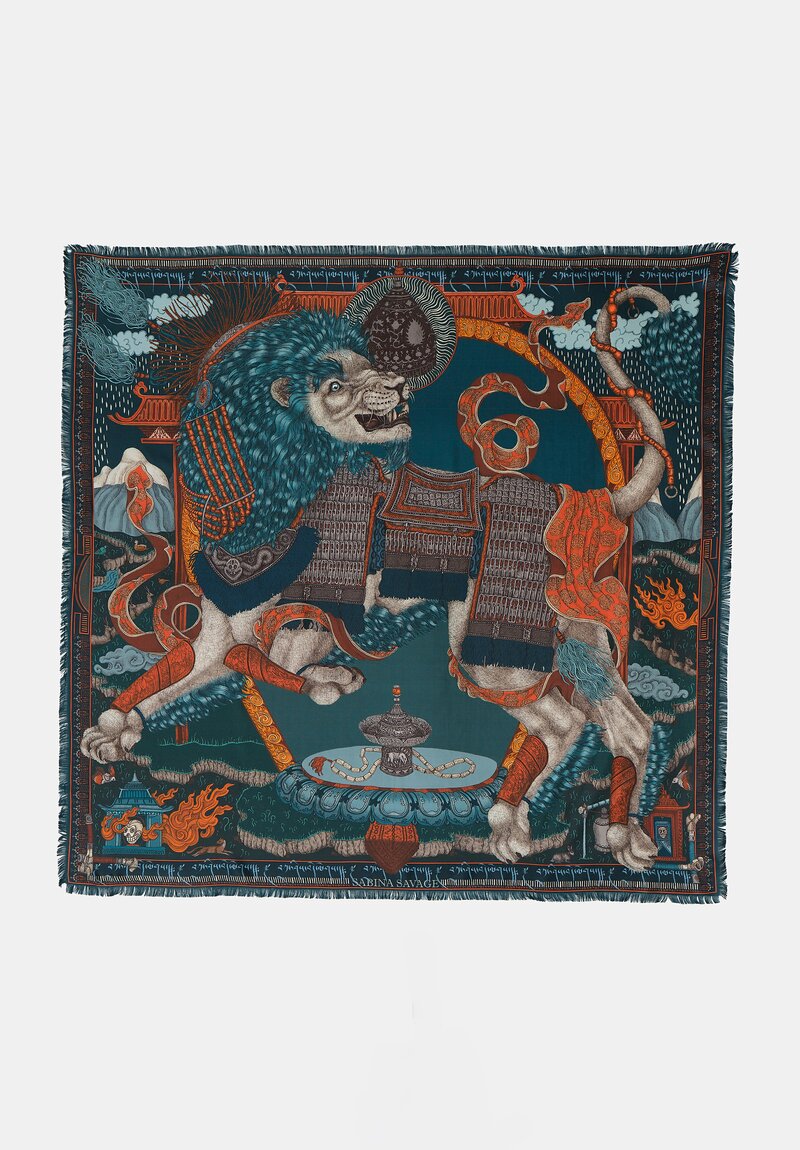 Sabina Savage Silk Blend The Snow Lion Scarf in Ice Fire