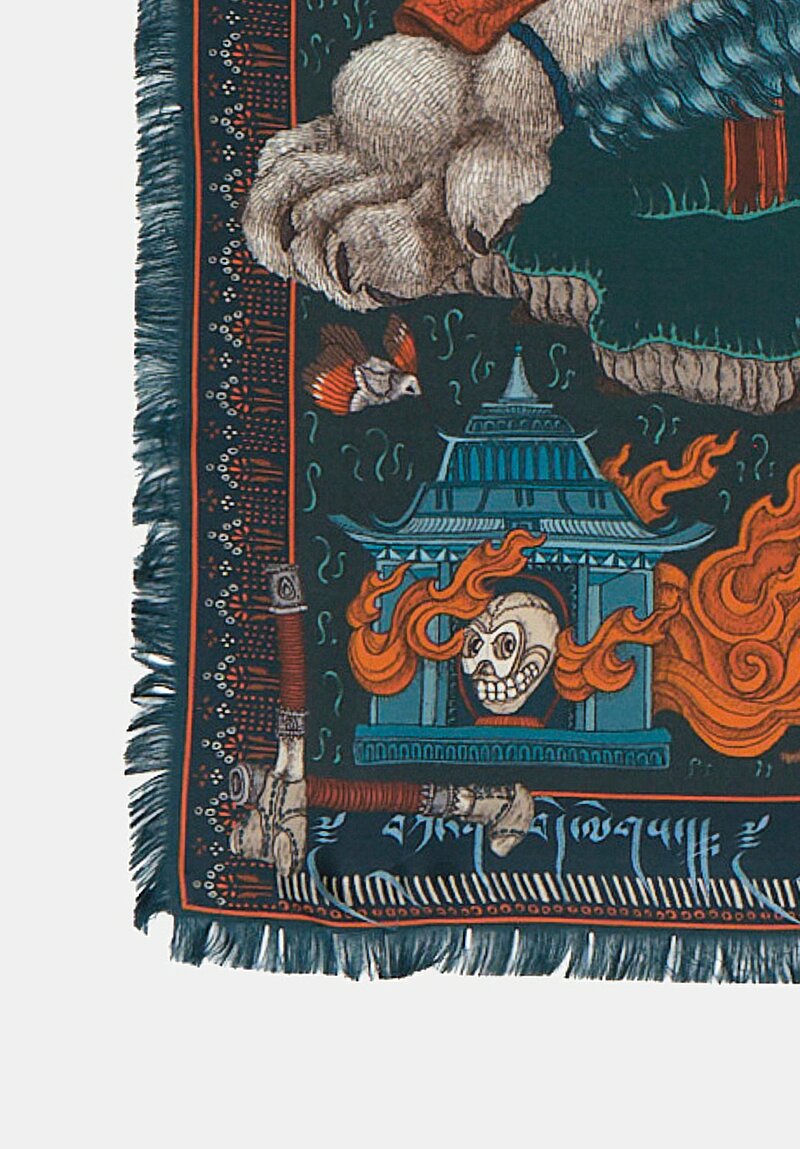 Sabina Savage Silk Blend The Snow Lion Scarf in Ice Fire