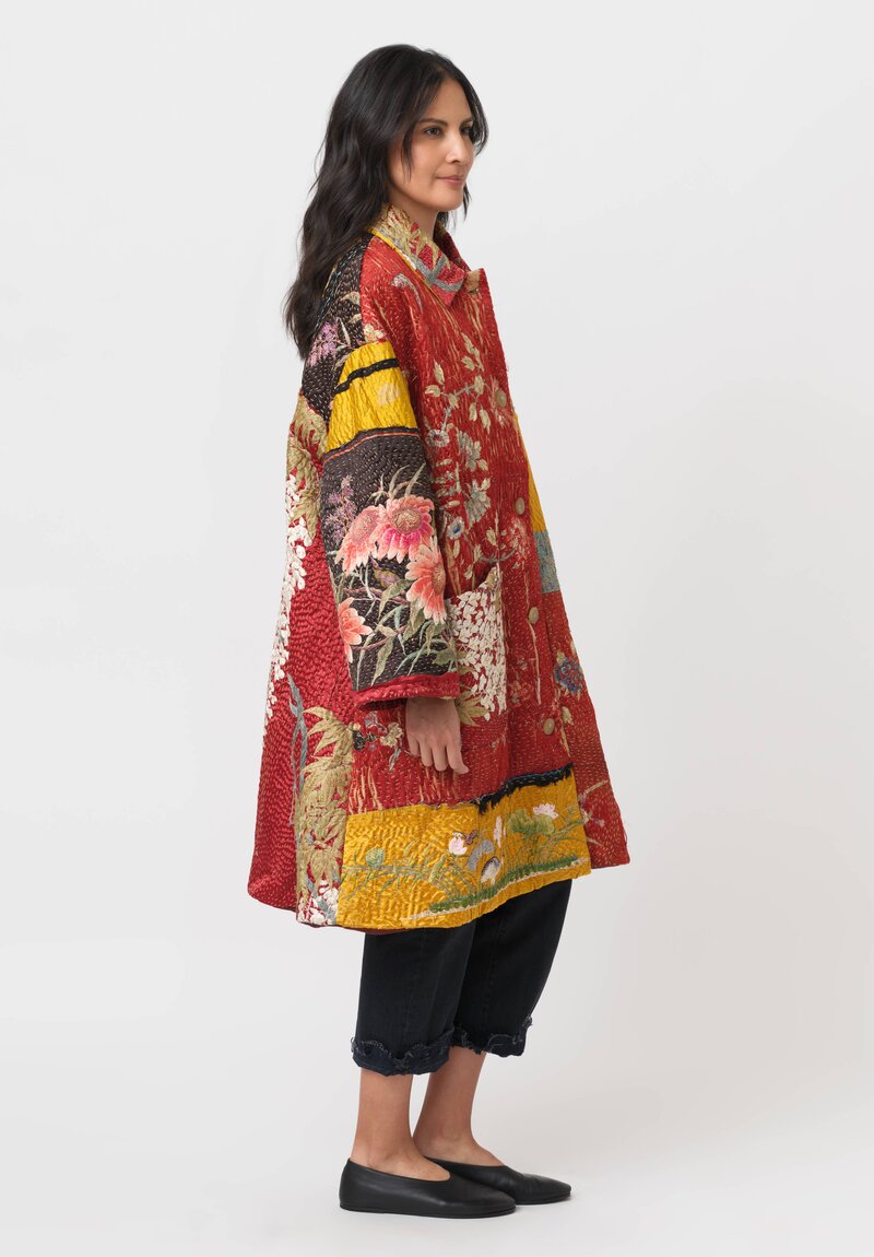 By Walid 19th C. Chinese Embroidered Silk Georgina Coat in Red & Yellow