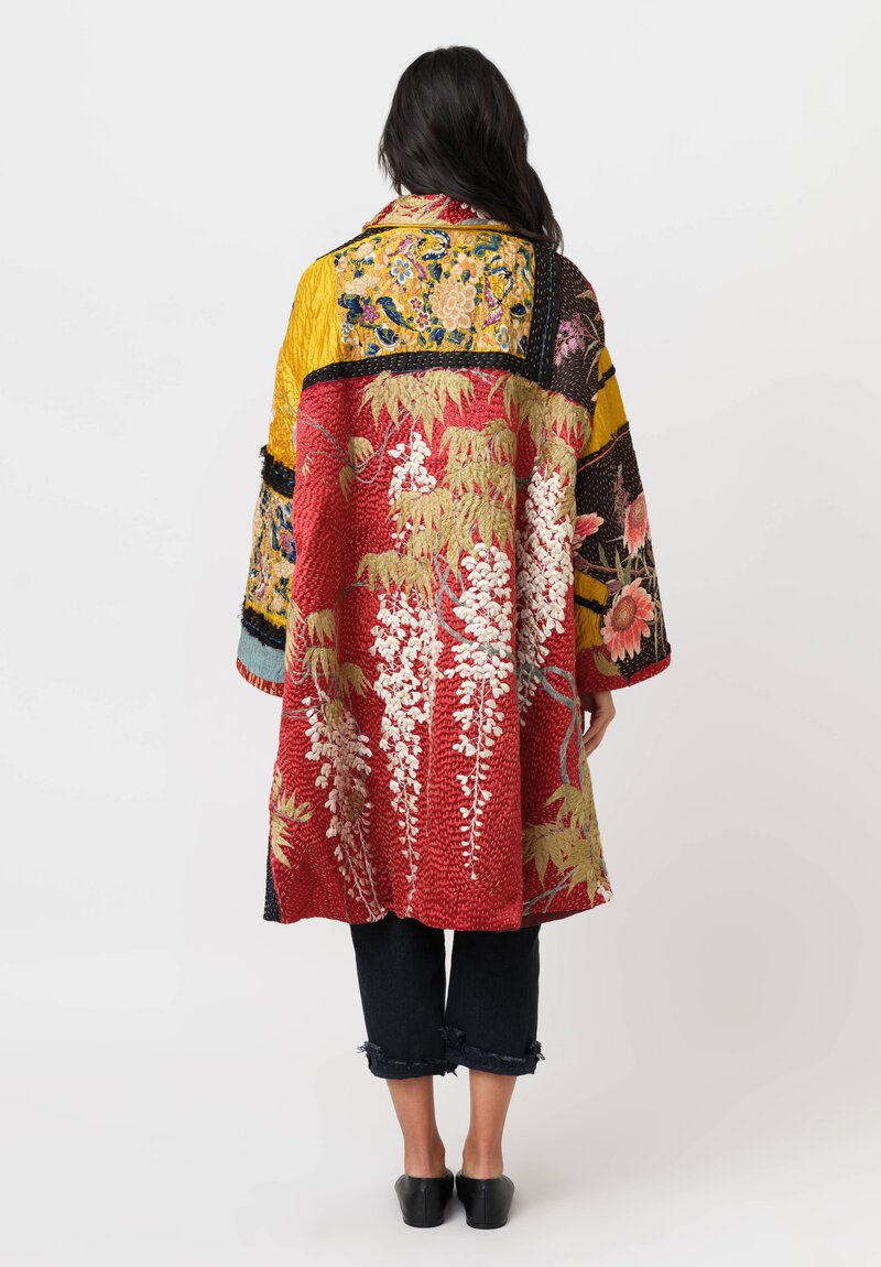 By Walid 19th C. Chinese Embroidered Silk Georgina Coat in Red & Yellow