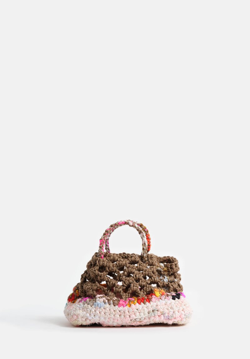 Daniela Gregis Linen Crocheted Basket Bag Mixed Pink + Natural