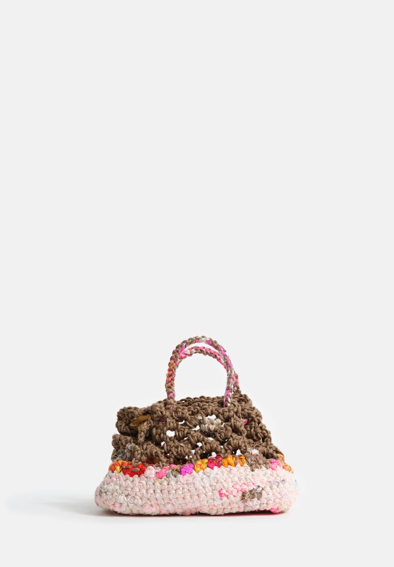 Daniela Gregis Linen Crocheted Basket Bag Mixed Pink + Natural