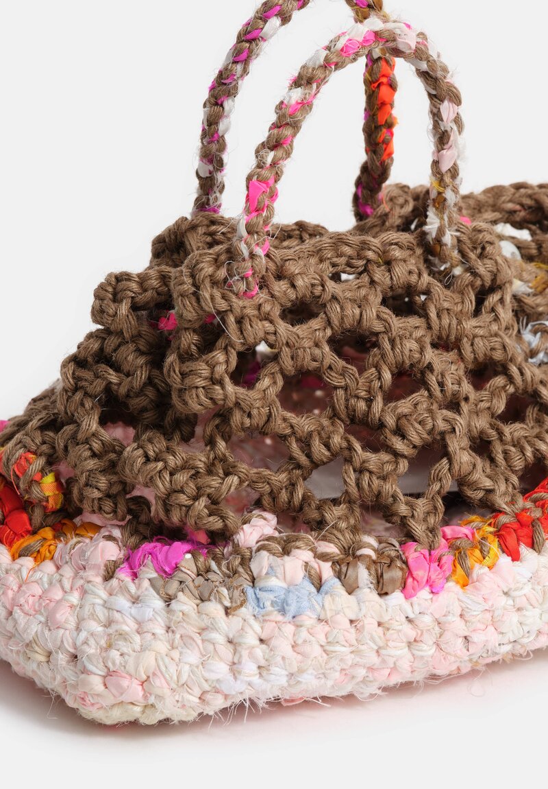 Daniela Gregis Linen Crocheted Basket Bag Mixed Pink + Natural