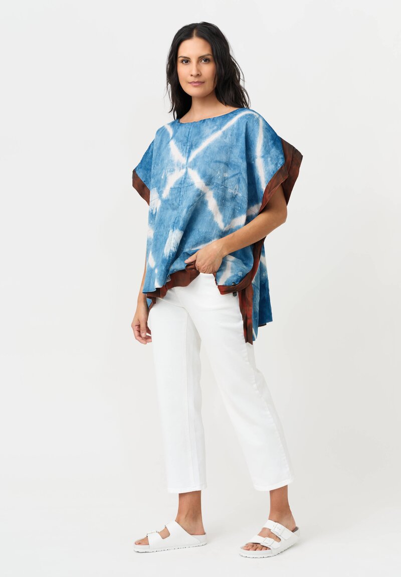 Cottle Silk & Hemp "Sand Beach" Shibori Clione Reversible Top in Red Swallow & Blue