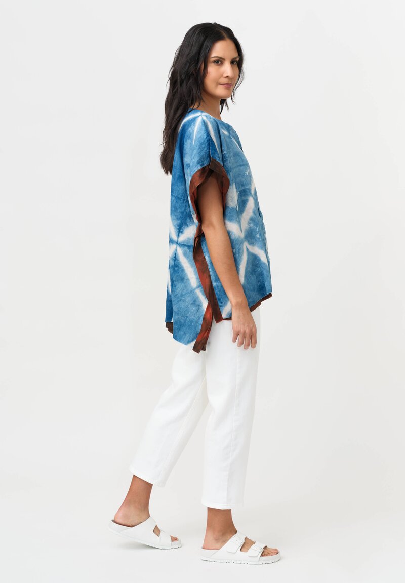 Cottle Silk & Hemp "Sand Beach" Shibori Clione Reversible Top in Red Swallow & Blue
