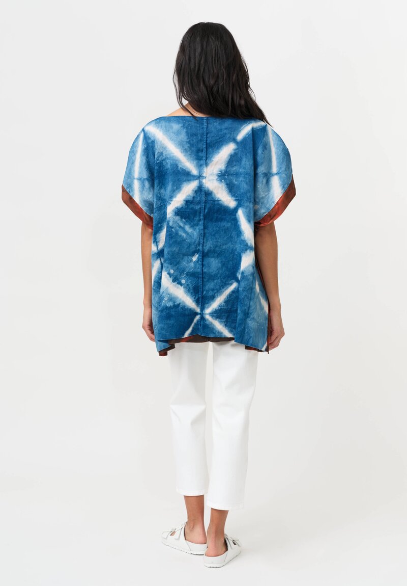 Cottle Silk & Hemp "Sand Beach" Shibori Clione Reversible Top in Red Swallow & Blue