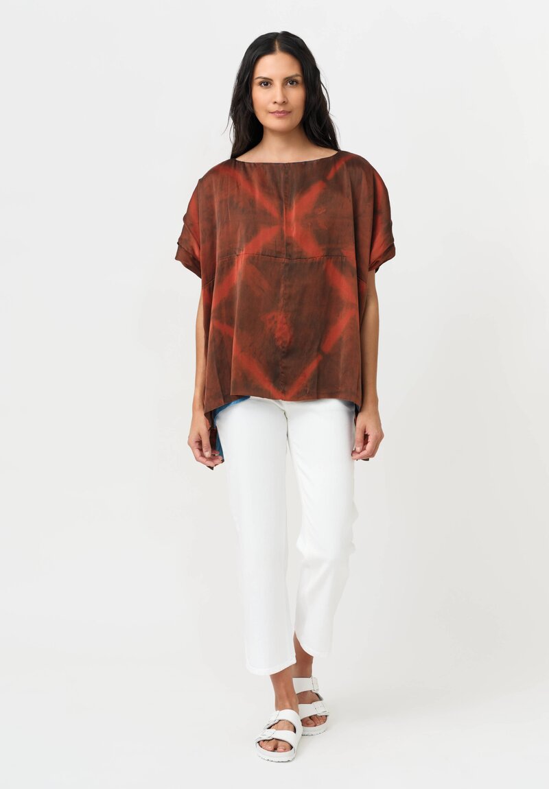 Cottle Silk & Hemp "Sand Beach" Shibori Clione Reversible Top in Red Swallow & Blue
