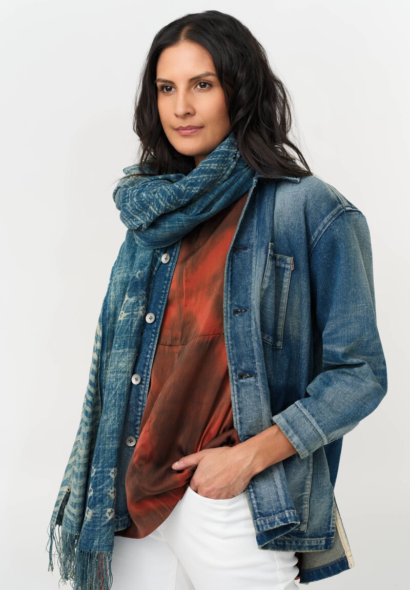 Cottle Silk & Hemp "Sand Beach" Shibori Clione Reversible Top in Red Swallow & Blue