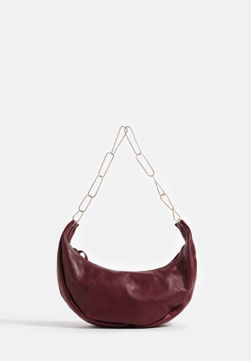m.a+ Handmade Chain & Leather Crescent Bag in Aubergin Red