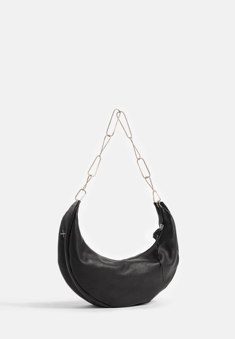m.a+ Handmade Chain & Leather Crescent Bag in Black