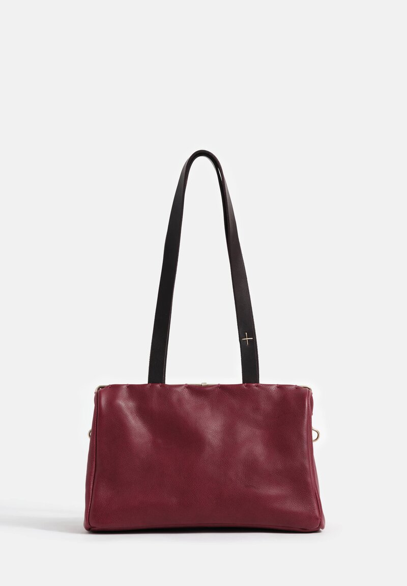 m.a+ Pebbled Leather & Silver Frame Small Pochette Bag in Aubergine Red