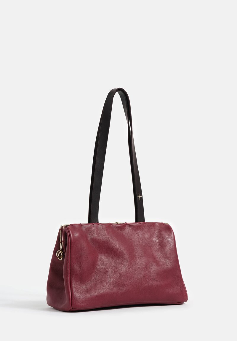 m.a+ Pebbled Leather & Silver Frame Small Pochette Bag in Aubergine Red