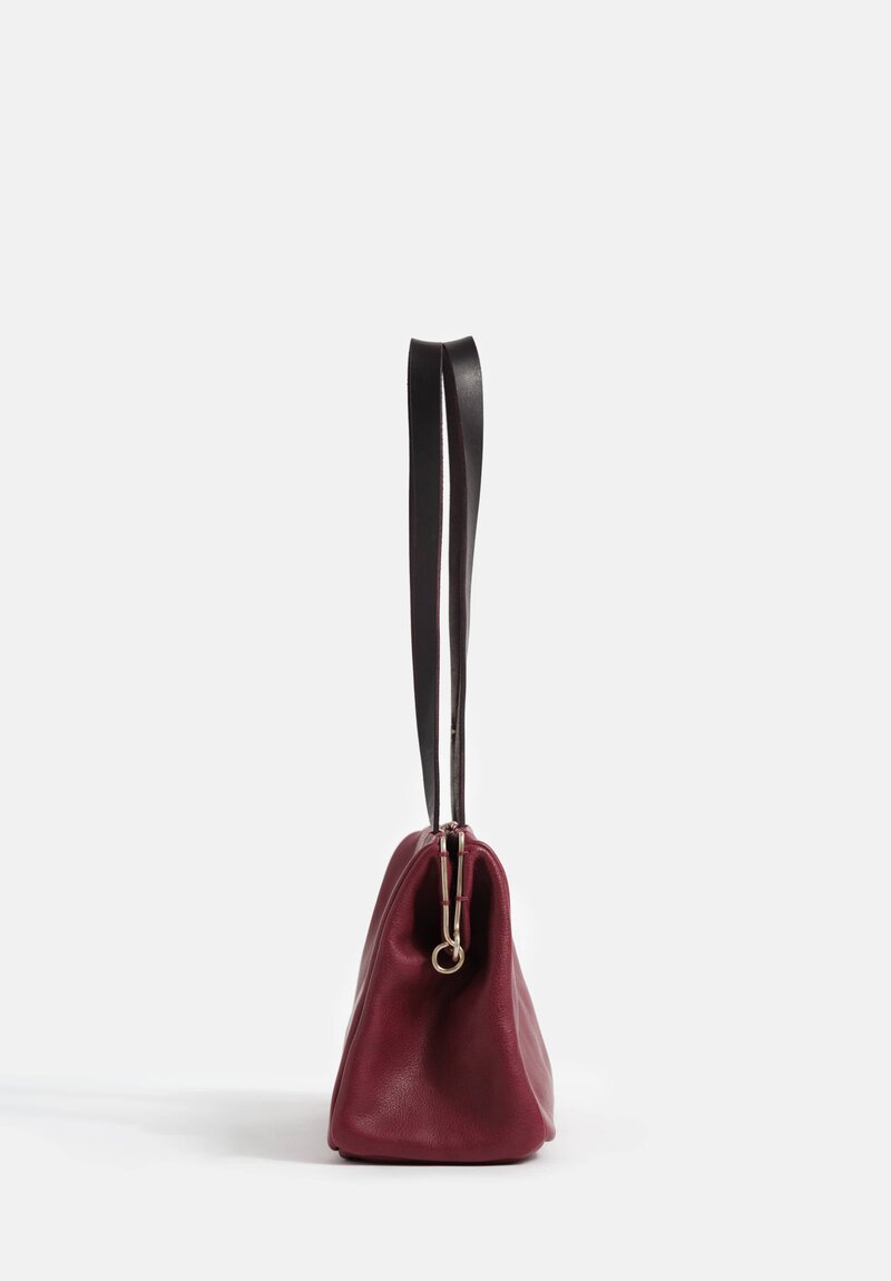 m.a+ Pebbled Leather & Silver Frame Small Pochette Bag in Aubergine Red