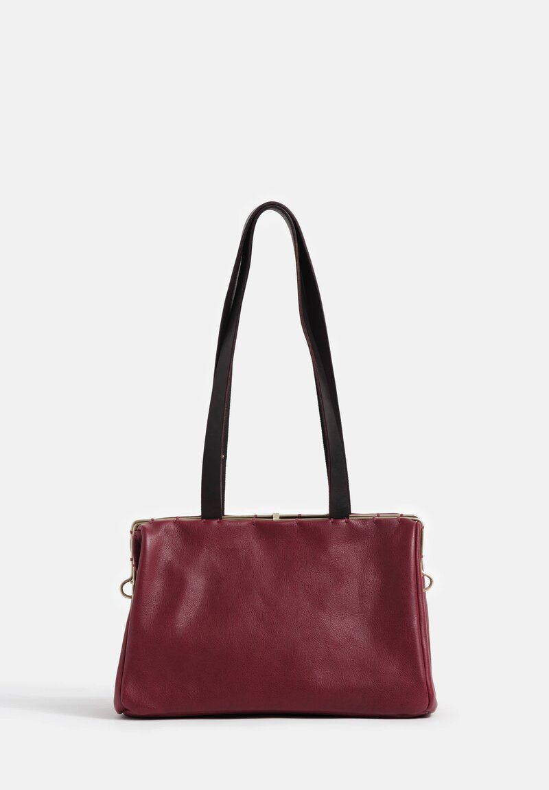 m.a+ Pebbled Leather & Silver Frame Small Pochette Bag in Aubergine Red
