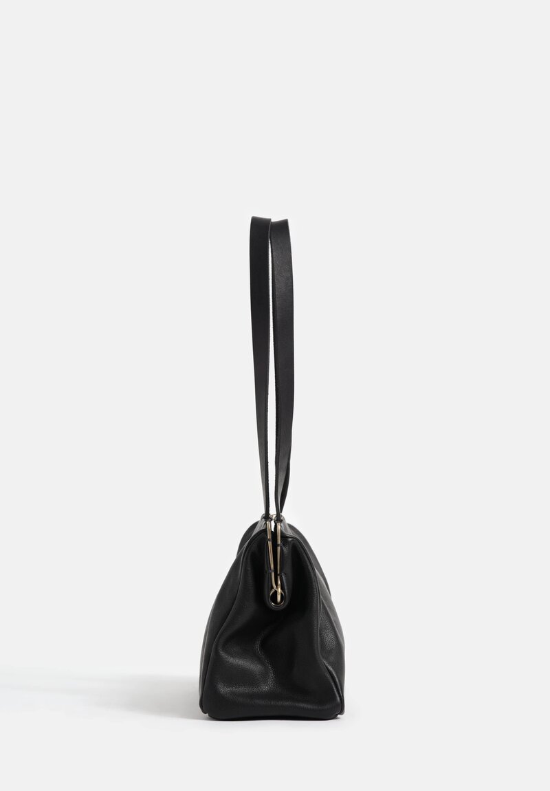 m.a+ Pebbled Buffalo Leather & Silver Frame Small Pochette Bag in Black