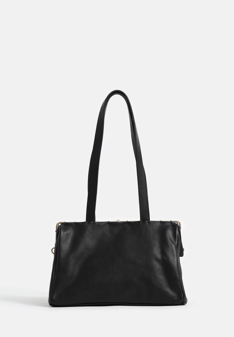 m.a+ Pebbled Buffalo Leather & Silver Frame Small Pochette Bag in Black