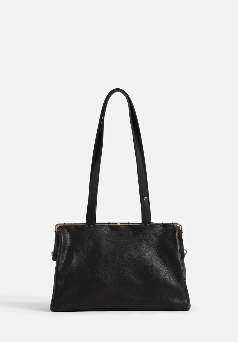 m.a+ Pebbled Buffalo Leather & Silver Frame Small Pochette Bag in Black