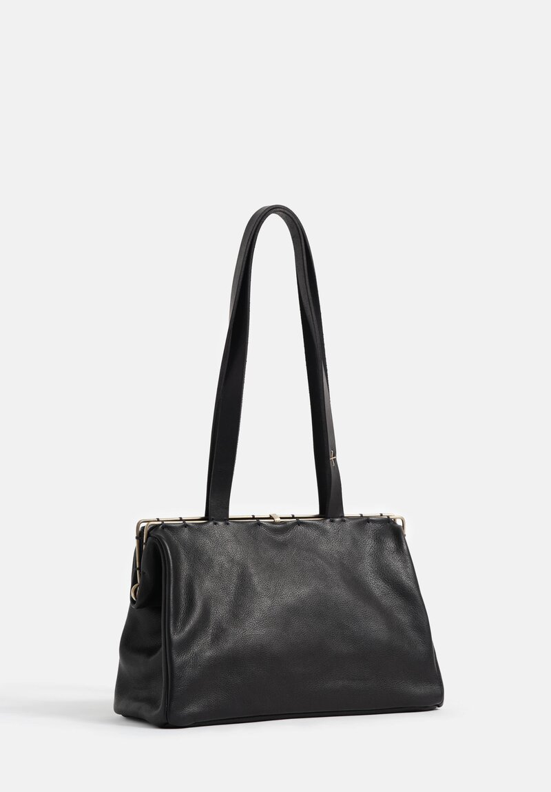 m.a+ Pebbled Buffalo Leather & Silver Frame Small Pochette Bag in Black