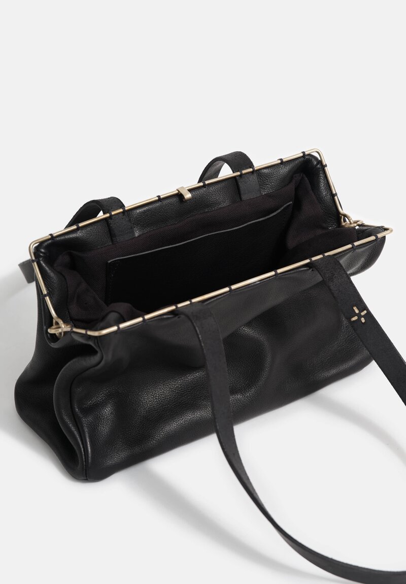 m.a+ Pebbled Buffalo Leather & Silver Frame Small Pochette Bag in Black
